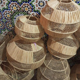 Round Raffia lamp half open